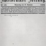 Zweibrücker Zeitung vom 13. September 1832: Freibleibende Seiten zeigten dem Leser die Eingriffe der Zensur